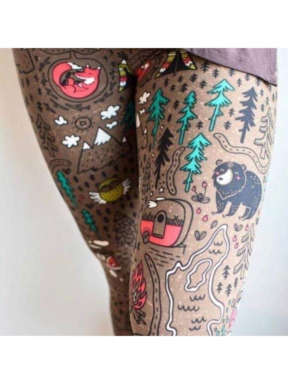 LEGGINGS DEPOT Multi color Camping Printed Full Length Leggings Size 12 NWT